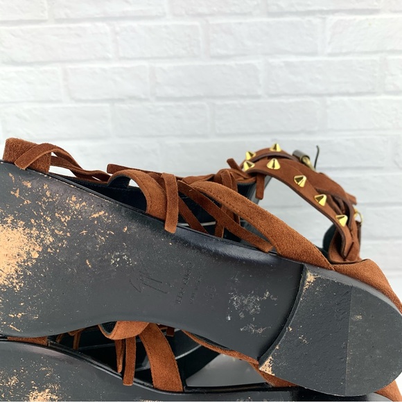 Giuseppe Zanotti Suede Studded Gladiator Sandals Brown Size 39 - Picture 14 of 16